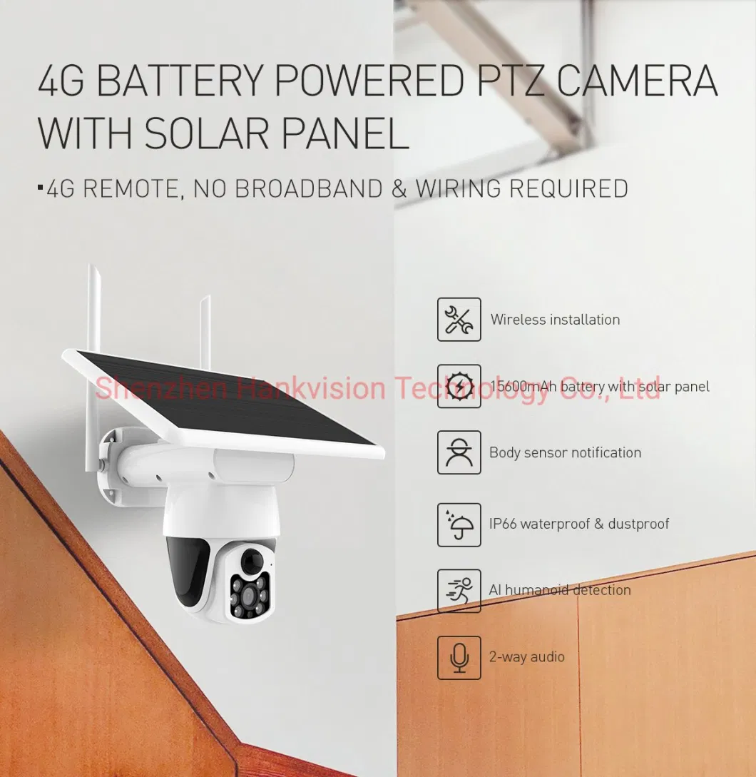 Hankvision Solar-Powered Camera Wireless Outdoor 2K 3MP Pan Tilt 360° View IP65 Rechargeable Battery Powered PTZ WiFi Camera, 2.4G Connection