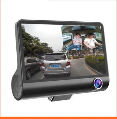 Cámara de salpicadero de coche Jieli de alta calidad con pantalla LCD de 4 pulgadas Full HD 1080P con 3 cámaras y grabación sincronizada con tres lentes DVR para coche