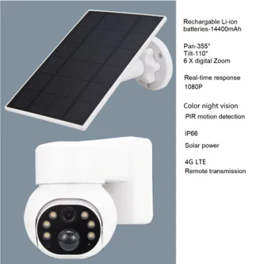 1080P PIR al aire libre IP66 4G cámara de seguridad solar PTZ compatible con vídeo en vivo con baterías recargables